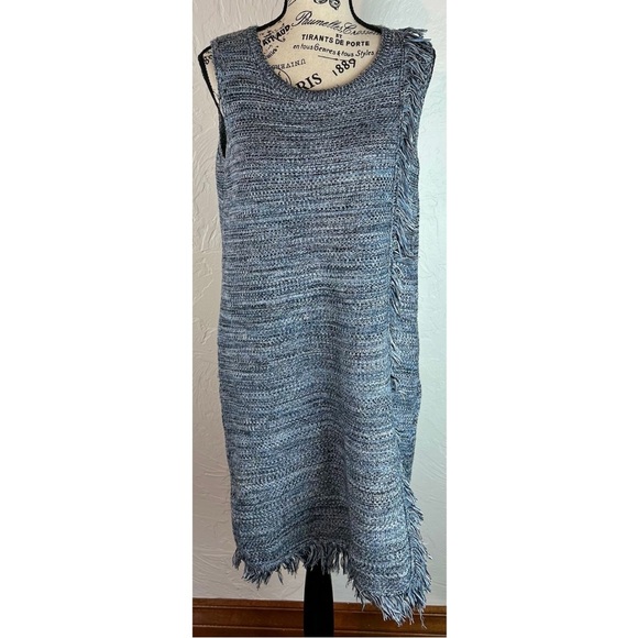 Anthropologie Holding Horses Blue Knit Sweater Dress Fringe Tweed Boho, size XS - Picture 2 of 12